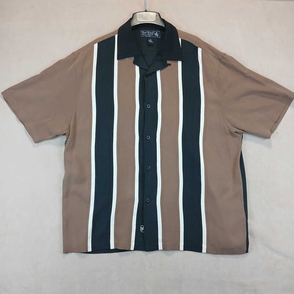 Nat Nast XL Mens Shirt Hawaiian Camp Bowling Embroidered 26x30 **Fits A XXL **
